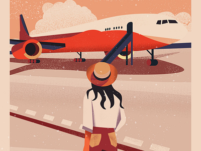 Departures airport colorful design girl illustration landscape plane summer travel vector vector art voyage