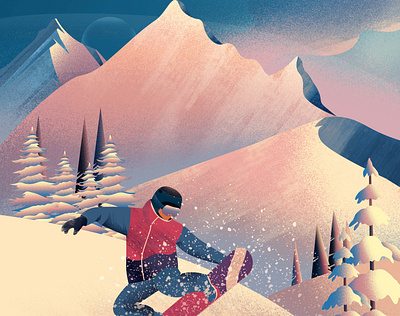 Winter is back alpes alps colorful illustration mountains snow snowboard vector winter