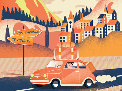 Passage 18 Ans/18 Years Old 18yearsold car colorful design illustration landscape leaving mountain road vector vilage
