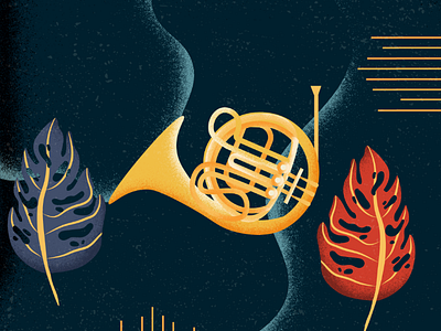 French Horn art french horn illustration music plants vector