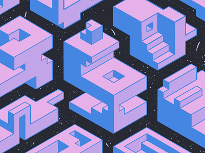 Isolated isometric shapes in space digital painting illustration isometric art procreate spaceart