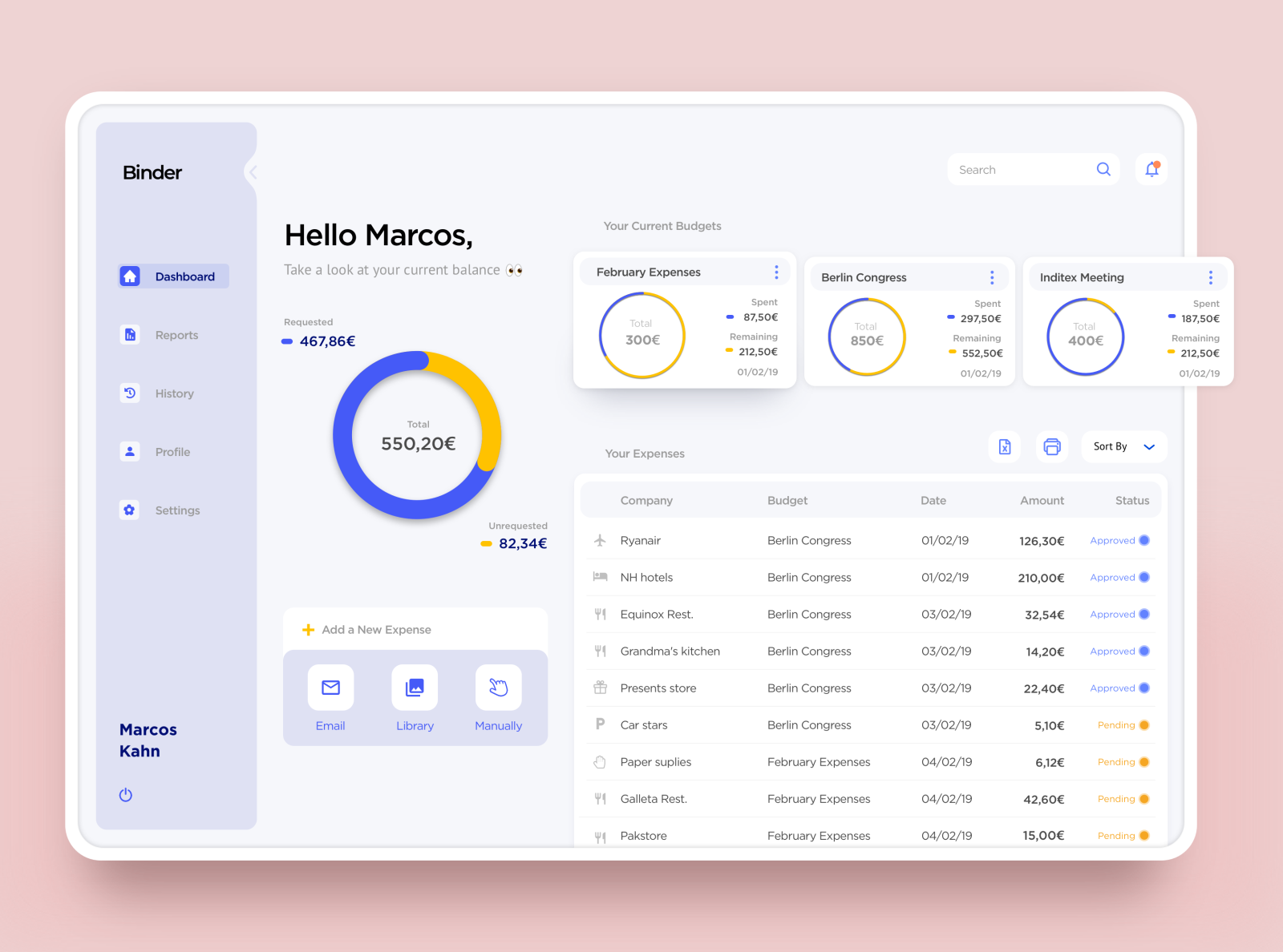 Binder, HR Expense Tracker by Alexis Zambrano on Dribbble