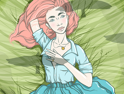 birds 2d birds girl grass illustration mood