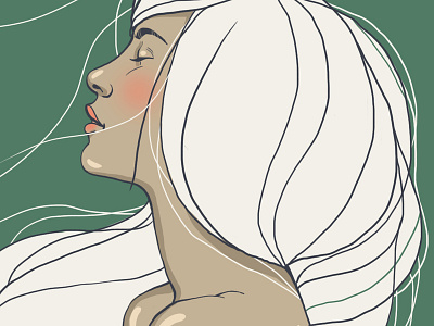 Wind 2d girl green hair illustration relax wind