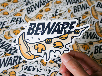 Beware Slice badgedesign branding graphic design illustration illustrator lettering logo logo design merch design nyc pizza sticker stickergame vector