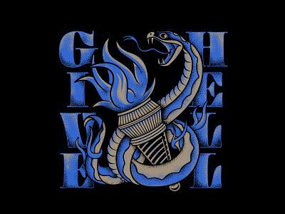 Give Hell badgedesign branding graphic design illustration illustrator lettering merch design photoshop snake texture torch typography vector