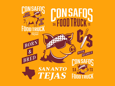 Con Safos badgedesign bbq brand identity branding food truck graphic design illustration illustrator logo logo design monogram photoshop pig texas typography vector