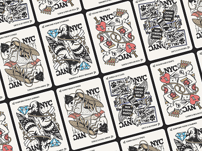 NYC Playing Cards badgedesign bodega cat branding graphic design illustration illustrator merch design nyc photoshop pigeon playing cards rat traditional tattoo typography vector