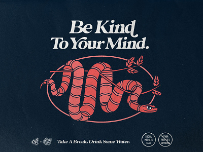 Be Kind To Your Mind alone time badgedesign be kind be kind to your mind branding graphic design illustration illustrator lettering logo photoshop self care snake texture typography vector