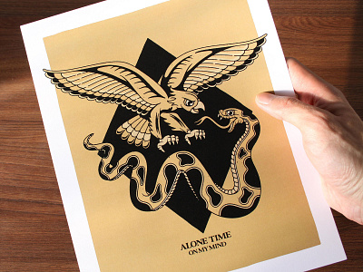 Eagle + Snake Print alone time branding eagle graphic design illustration illustrator logo merch design photoshop print snake traditional tattoo typography
