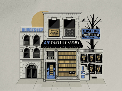 Alone Time Variety Store alone time architecture badgedesign bodega branding brooklyn building graphic design illustration illustrator logo merch design nyc out of step photoshop pizza traditional tattoo typography