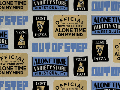 Alone Time Variety Store Details alone time badgedesign brand identity branding graphic design illustration illustrator lettering logo new york nyc out of step pattern pizza signage typography