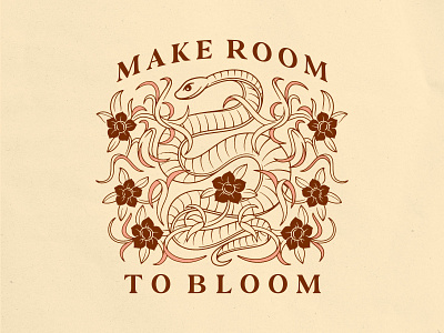 Make Room To Bloom badgedesign bloom branding design flowers graphic design illustration illustrator lettering logo snake symmetry tshirt design typography vector