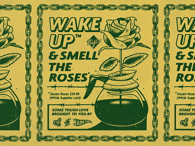 Wake Up & Smell The Roses advertising alone time badgedesign branding chain coffee design graphic design illustration illustrator logo nyc rose texture typography vector