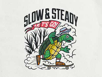 Slow & Steady badgedesign branding design graphic design illustration illustrator skateboarding turtle typography vector