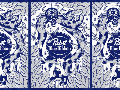 Pabst Blue Ribbon badgedesign beer branding can graphic design illustration illustrator logo pabst blue ribbon packaging pbr snake spider typography