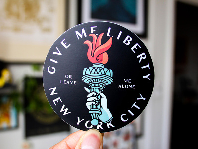 Give Me Libery Stickers badgedesign branding graphic design hand illustration illustrator liberty new york city nyc statue of libery sticker torch traditional typography vector