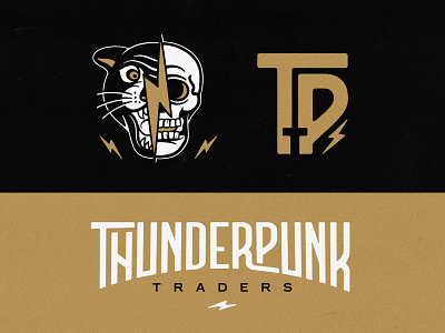 Thunderpunk Traders badgedesign branding graphic design identity illustration illustrator lettering lettermark logo monogram panther skull typography vector wordmark