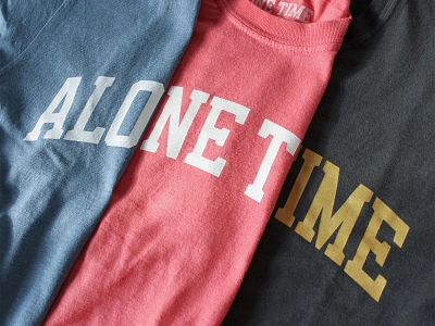 ALONE TIME Tees alone time badgedesign branding graphic design illustration lettering screen print tshirt typography