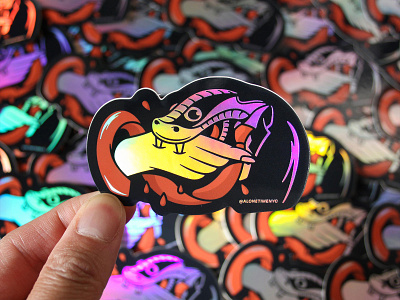 Never trust a snake badgedesign branding graphic design handshake hologram illustrator snake sticker traditional tattoo vector