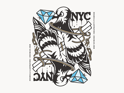 NYC Pigeon Queen of Diamonds badgedesign bird branding composition diamond graphic design illustration illustrator logo nyc pigeon playing card typography vector