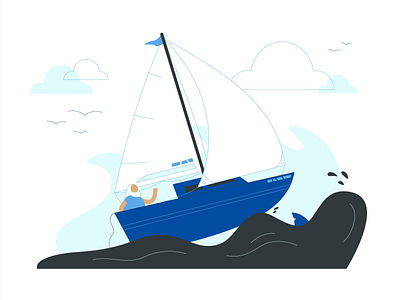 Rough Seas ai blue boat character clean design illustration illustrator monochrome ocean rough rough seas sail boat sailboat sailing sea seas simple vector water
