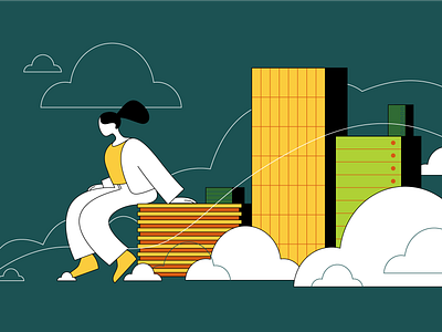 I Spy Server character clean cloud clouds color computers design flying girl illustration illustrator lines palette person server servers simple sitting vector woman