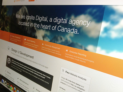 Ignite Digital agency big image clean clouds contact fixed header form grid header icons navbar orange