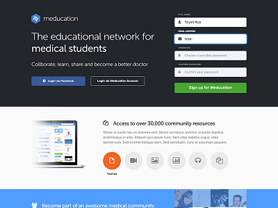 Meducation Landing Page blue buttons form landing page meducation