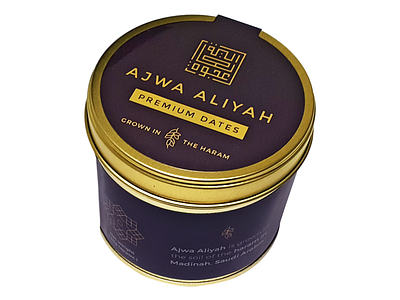 Ajwa Aliyah Packaging Design branding dates gold luxury physical product tin