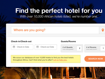 Search button check in check out description guests hotel location orange rooms search search now