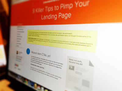9 Killer Tips to Pimp your Landing Page article content conversion rate conversions ctr design fun hover landing page orange sections