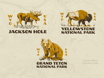 Regional Wyoming Series animals apparel bear bison branding design illustration moose outdoors screenprint vector wyoming