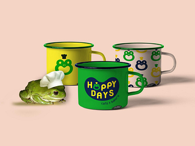 Hoppy Days Mugs animals branding branding and identity branding concept cafe coffee cup flat frog frogs icon illustration