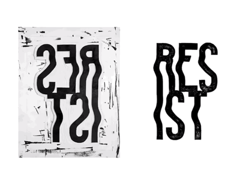 Resist. black block print design lino cut linocut resist resistance typography white