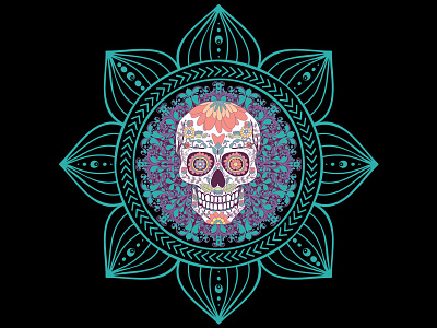Skull in the flower branding design illustration logo vector