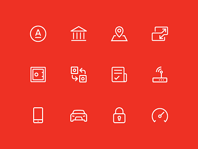 Mobile bank app bank clean icon line minimal mobile outline icons perfect red sketch stroke