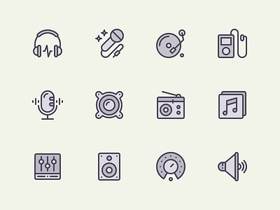 Music Icon Set audio colors icon icons illustration juicy music outline perfect rodchenkod stroke