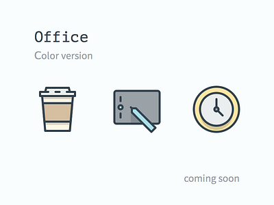 Office icon Set (color) pt.3 clock coffee icons minimal office outline tablet