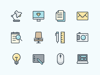 Office icon Set camera docs icons mail minimal mouse office outline search tablet