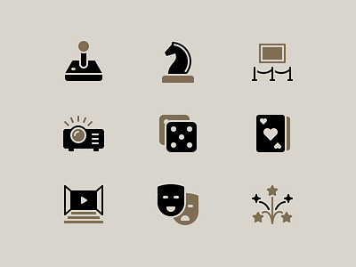 Entertainment Icons clean entertainment games glyph icons iconset illustration minimal perfect rodchenkod