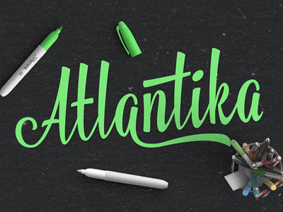 Atlantika branding brush cursive lettering logo old retro script sign painting t shirt typo vintage