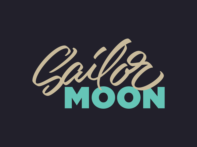 Sailor Moon lettering brush sign painting flowing dynamic logotype logo typo. typography