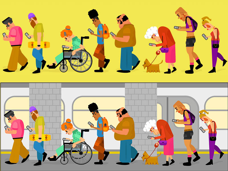 phone addiction digital drawing digital art characterdesign people vectorart vector illustration illustrator character art character designs character design subway