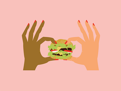 Burger Babes apparel design art bright burger design design art food hand hands illustration pink