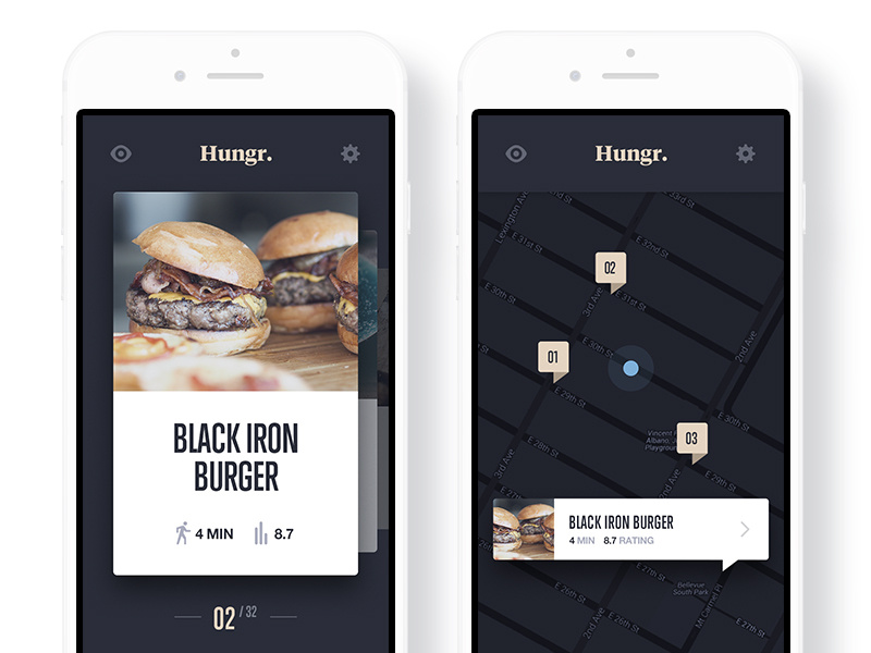 Venue listing map hungr iphone app ios lunch meal dinner food restaurant venue listing