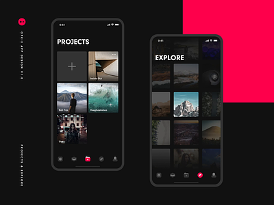 Opkix App Projects & Explore app black camera content content creation dark discover explore gallery grid interaction ios iosapp iphone minimal projects showcase ui ux video