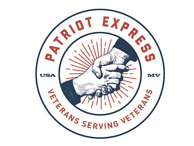 Patriot Express WIP corporate hand shake handshake lockup logo patriotic sunburst support transportation usa veterans vintage