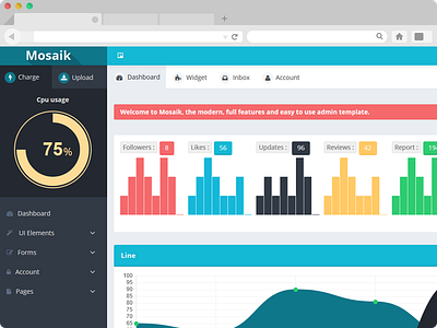 Mosaik Dashboard app clean dashboard flat homepage interface knob minimal ui ux web