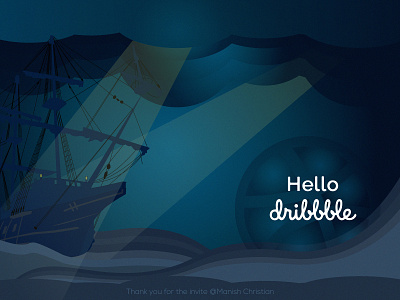 My First Shot boat debut debut shot design dribbble illustrations illustrator light ocean pirate ship sea vector